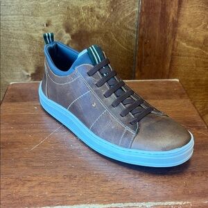 Martin Dingman Brown Leather Sneakers with Blue Accents